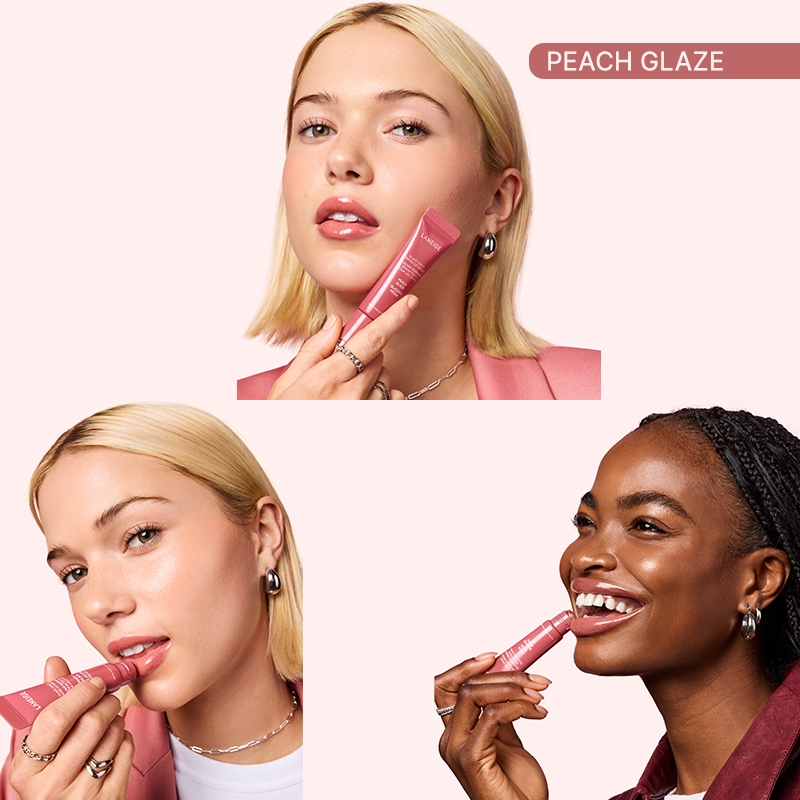 LANEIGE Glaze Craze Tinted Lip Serum Peach Glaze on model lips, how to apply