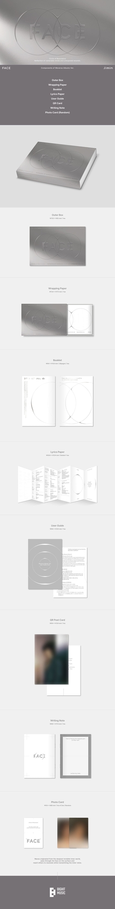 BTS Jimin FACE 1st Solo Album Weverse Albums Ver. components, booklet, QR card, photo card
