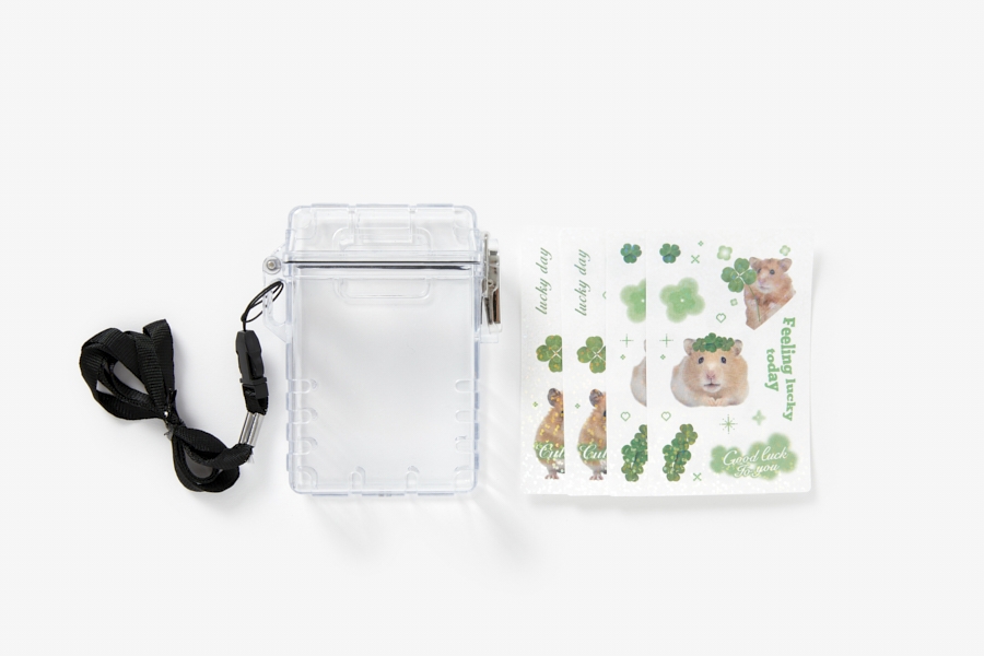 Artbox Photocard Case & Hamster Sticker Set contents: clear case, black lanyard, 4 sticker sheets