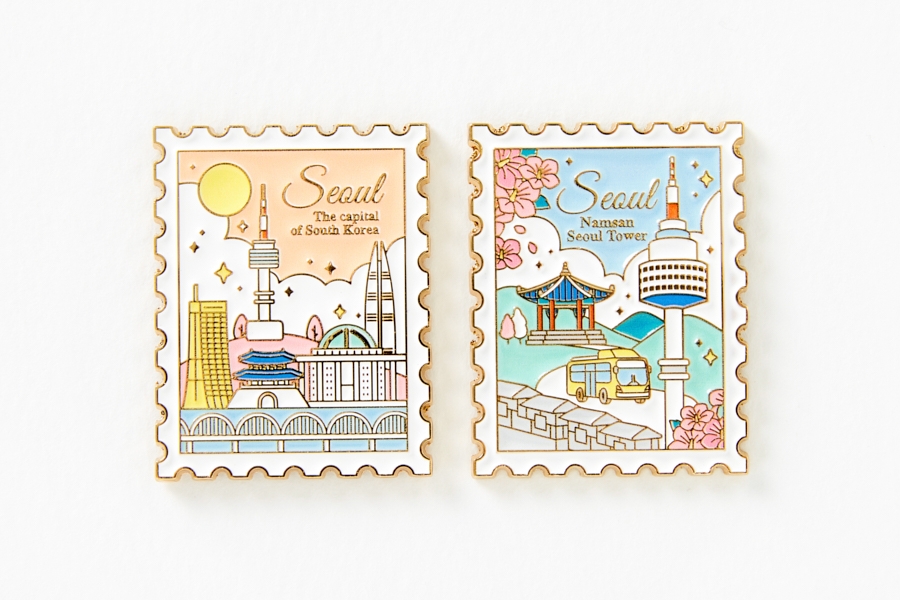 Artbox Remember Seoul Stamp Magnet Pink & Blue front design of both magnets