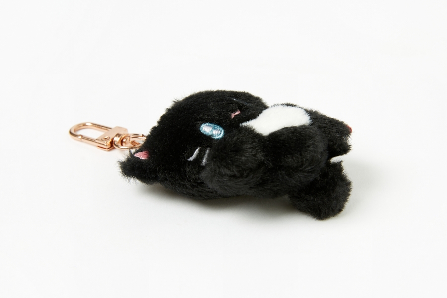 Artbox Twinkle Littles Cat Mini Keyring black plush side view with rose gold clasp