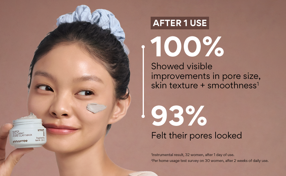 Innisfree Super Volcanic Pore Clay Mask after 1 use pore size and skin texture results