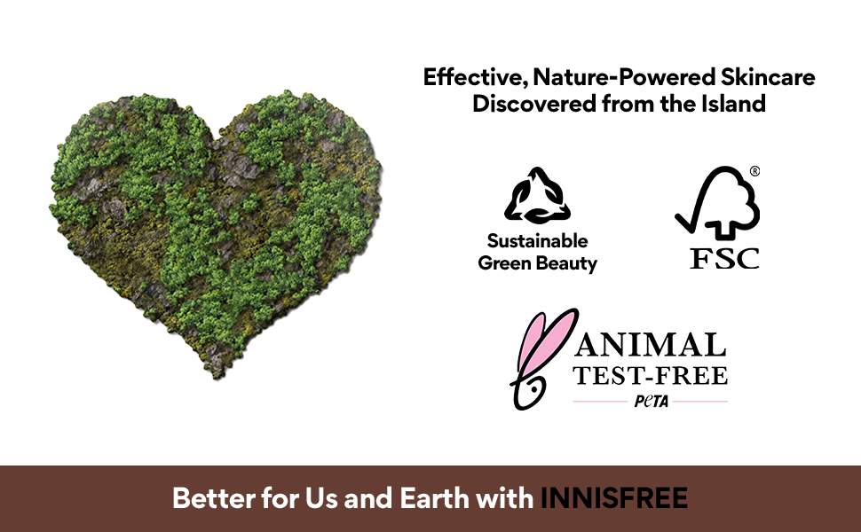 Innisfree brand values, sustainable green beauty, FSC and PETA animal test-free