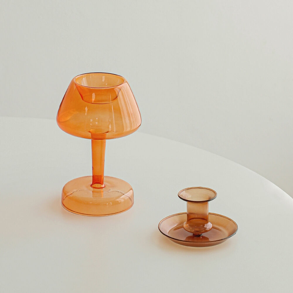 livingan Glass Candle Holder Pumpkin Tealight Holder and Taper Candlestick in brown, front view