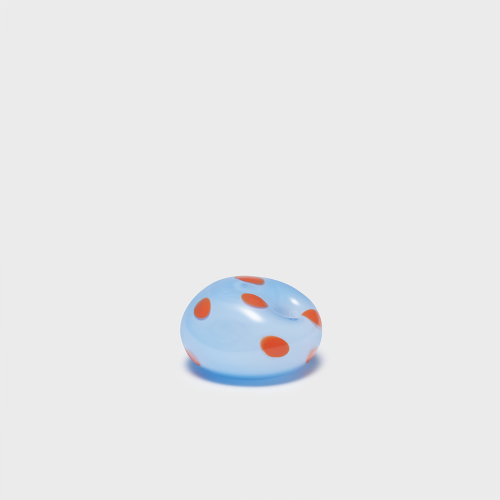 GEMMANI Gemstone Incense Holder Pablo sky blue glass with tangerine dots front view