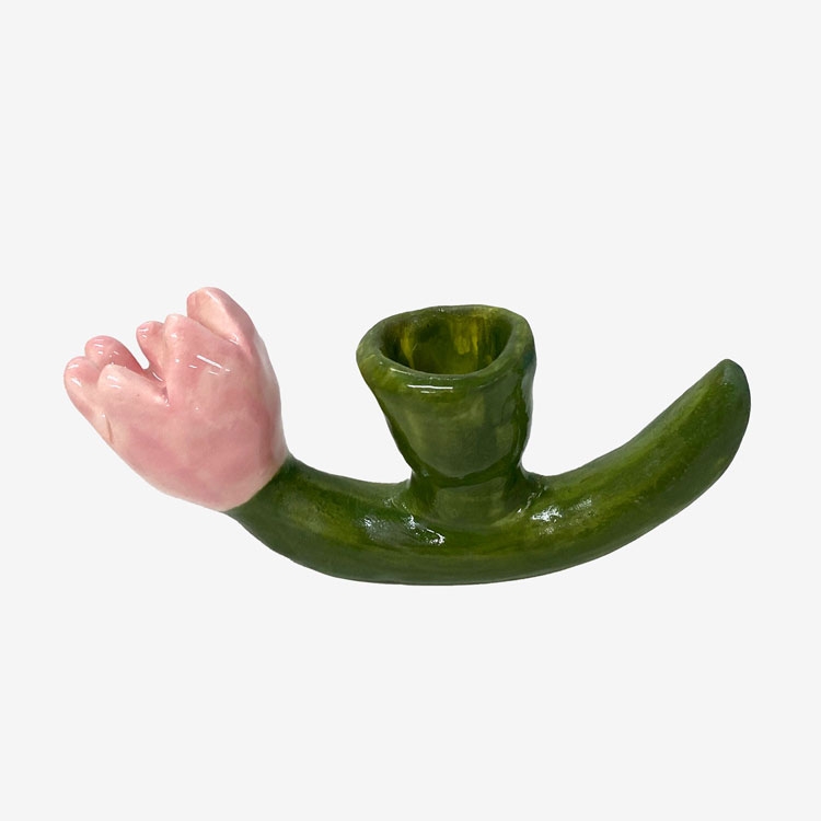 K-Lifestyle Pearshrimp Ceramic Tulip Snail Candle Holder glazed ceramic taper holder cup detail