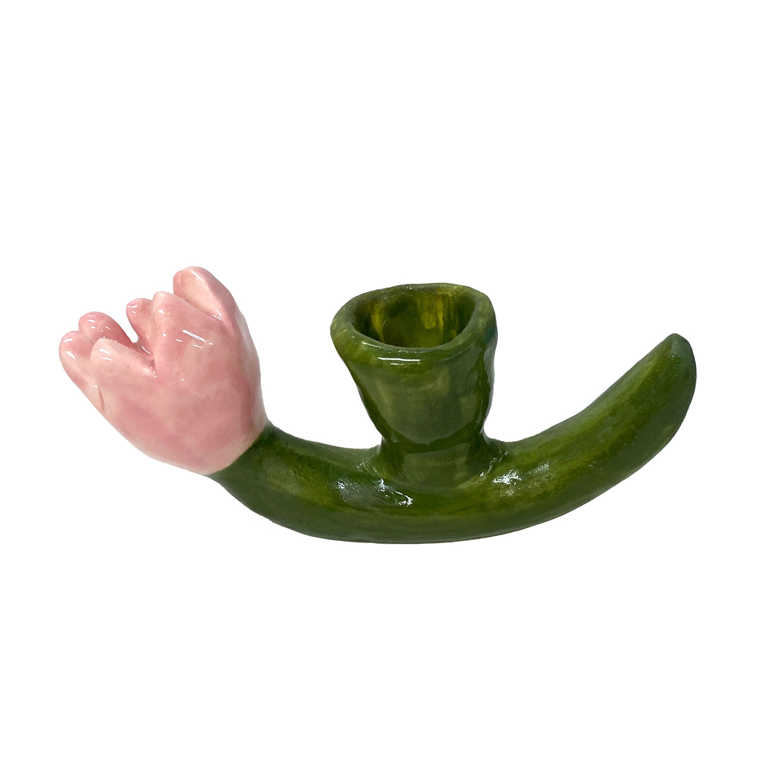 K-Lifestyle Pearshrimp Ceramic Tulip Snail Candle Holder pink tulip green stem front view