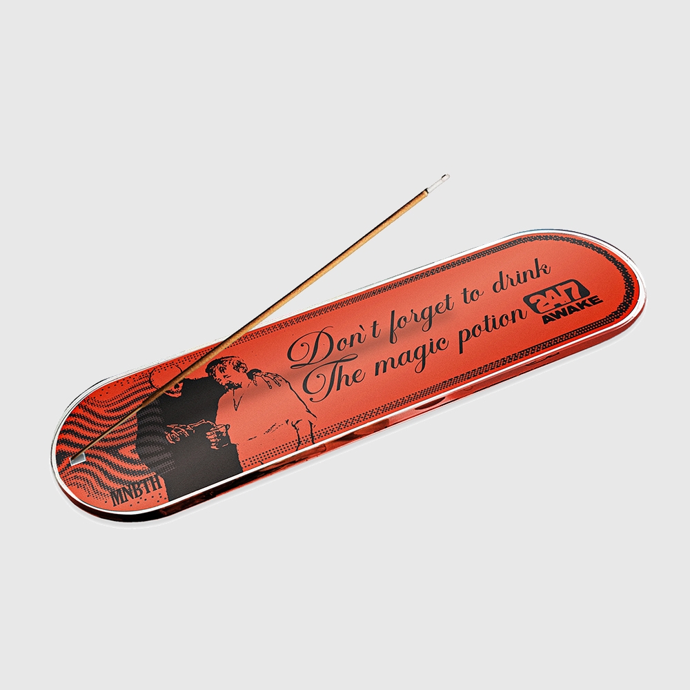 MAINBOOTH Sleepwalker Incense Holder red "24/7 AWAKE" design with incense stick
