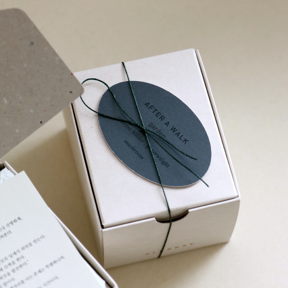 ALLGRAY Mushroom Brass Incense Holder gift box with After a Walk garden label