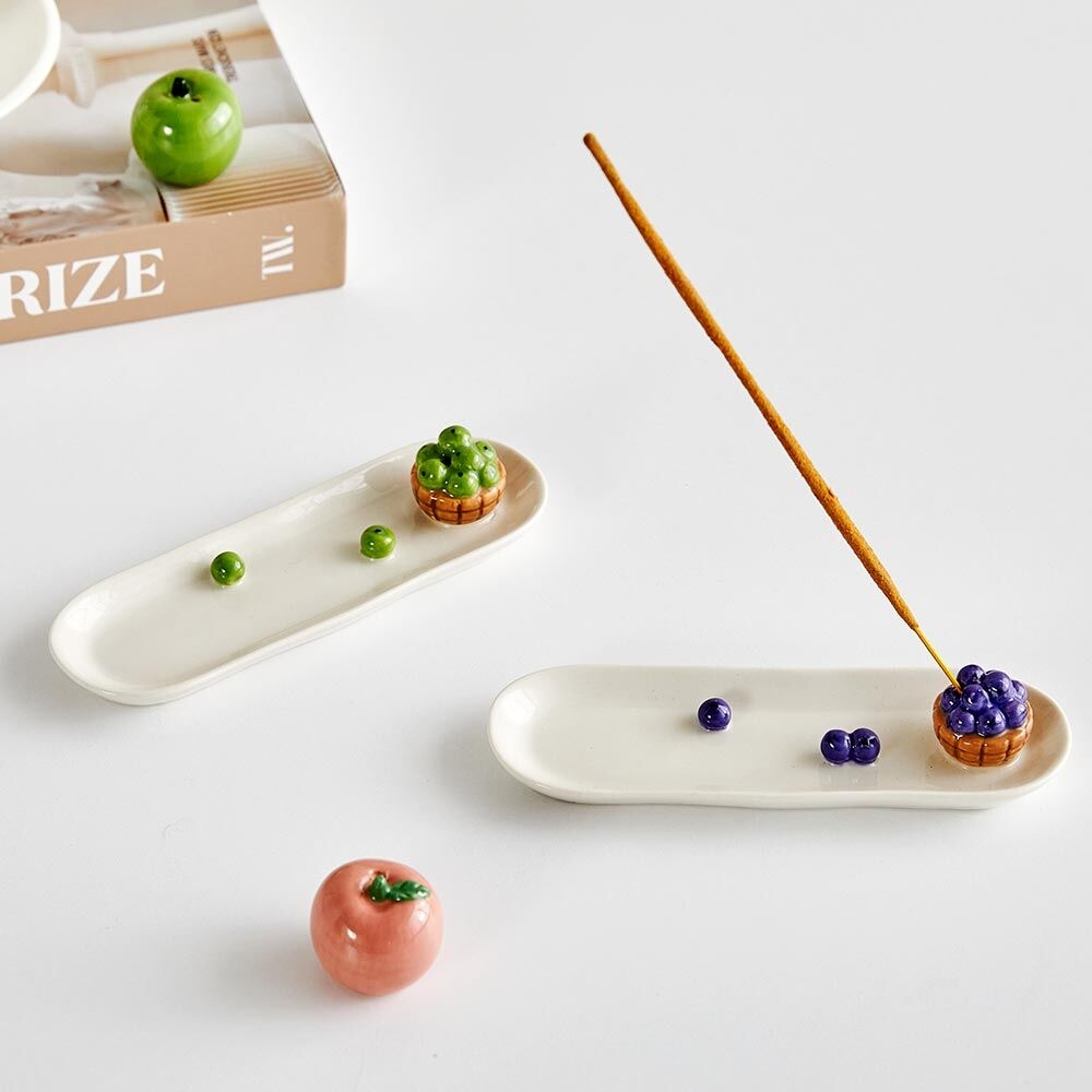 K-Lifestyle Modern House L Juicy Days Incense Holder Blueberry Basket next to green apple basket version