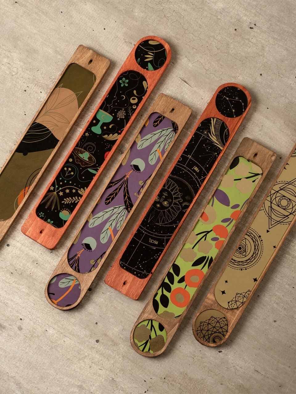 K-Lifestyle STAY POSITIVE Sagrada Madre Wood Incense Holder zodiac and botanical design options