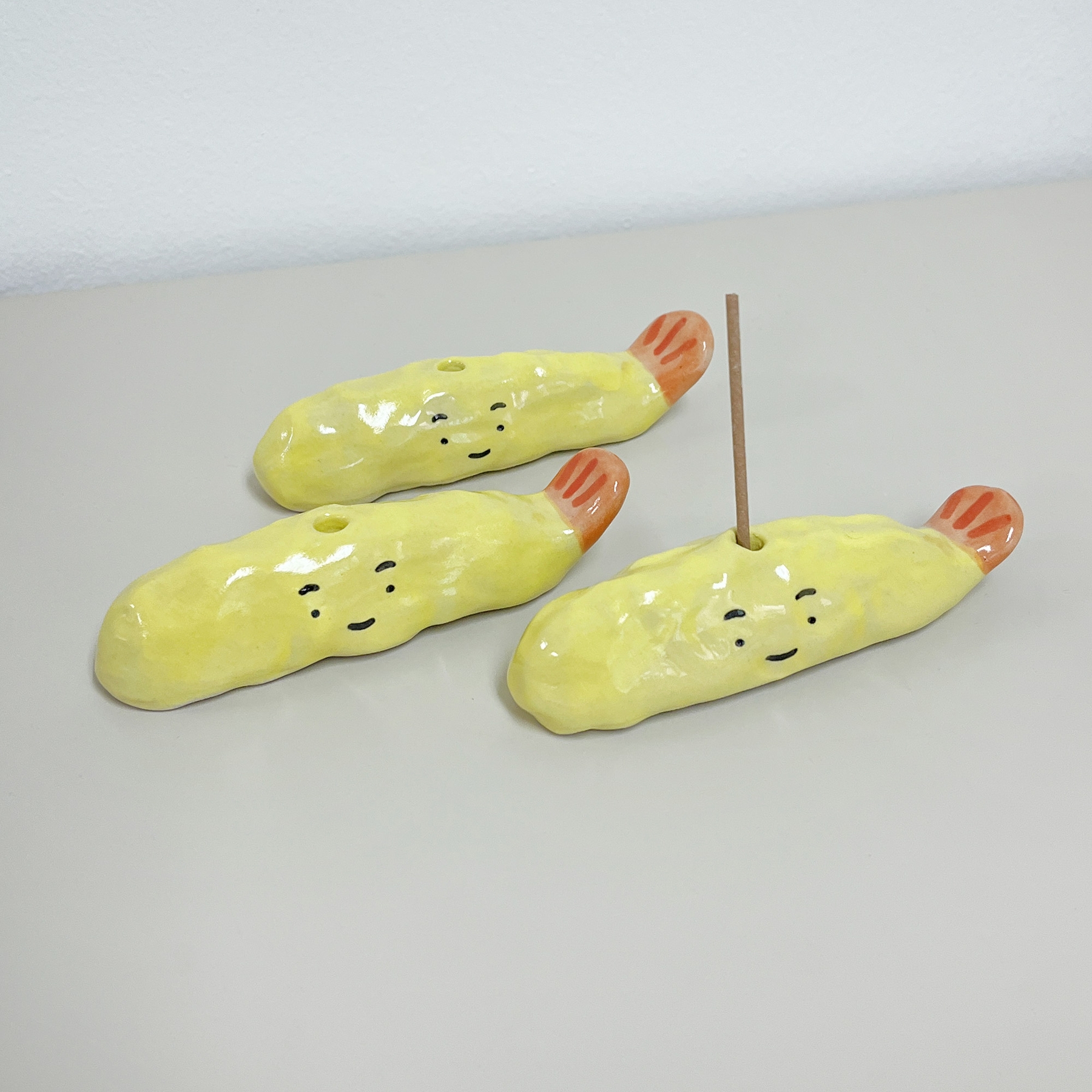 K-Lifestyle STEADINARY Fried Shrimp Incense Holder set of three with incense stick in use