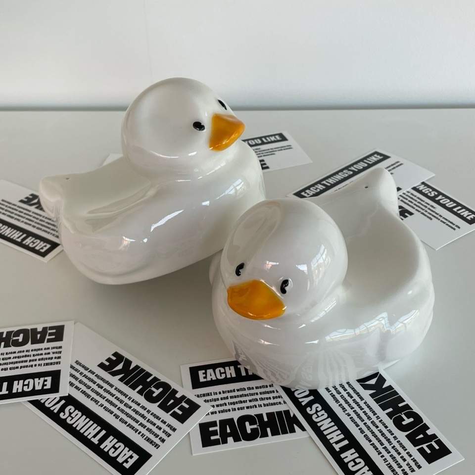 K-Lifestyle EACHIKE rubber duck tray pair, two ceramic ducks with brand cards