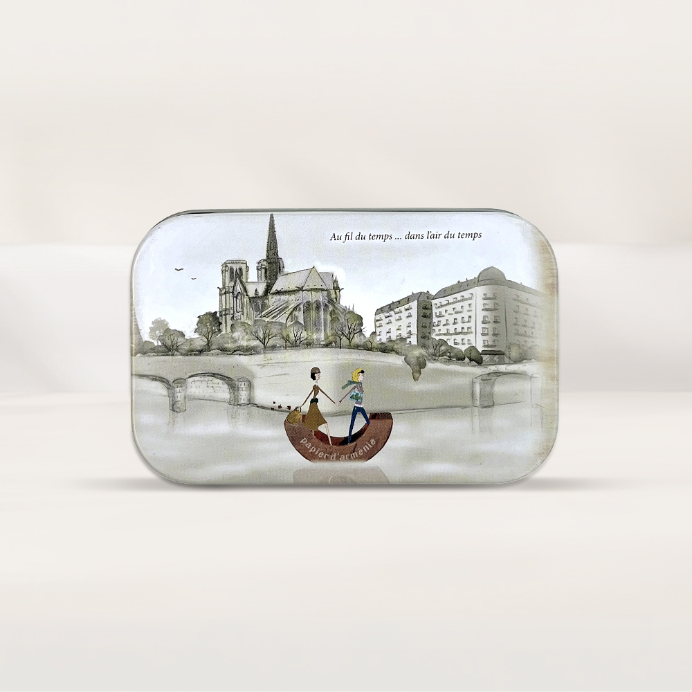 AROMACO Papier d'Armenie Paper Incense tin case Seine boat design lid