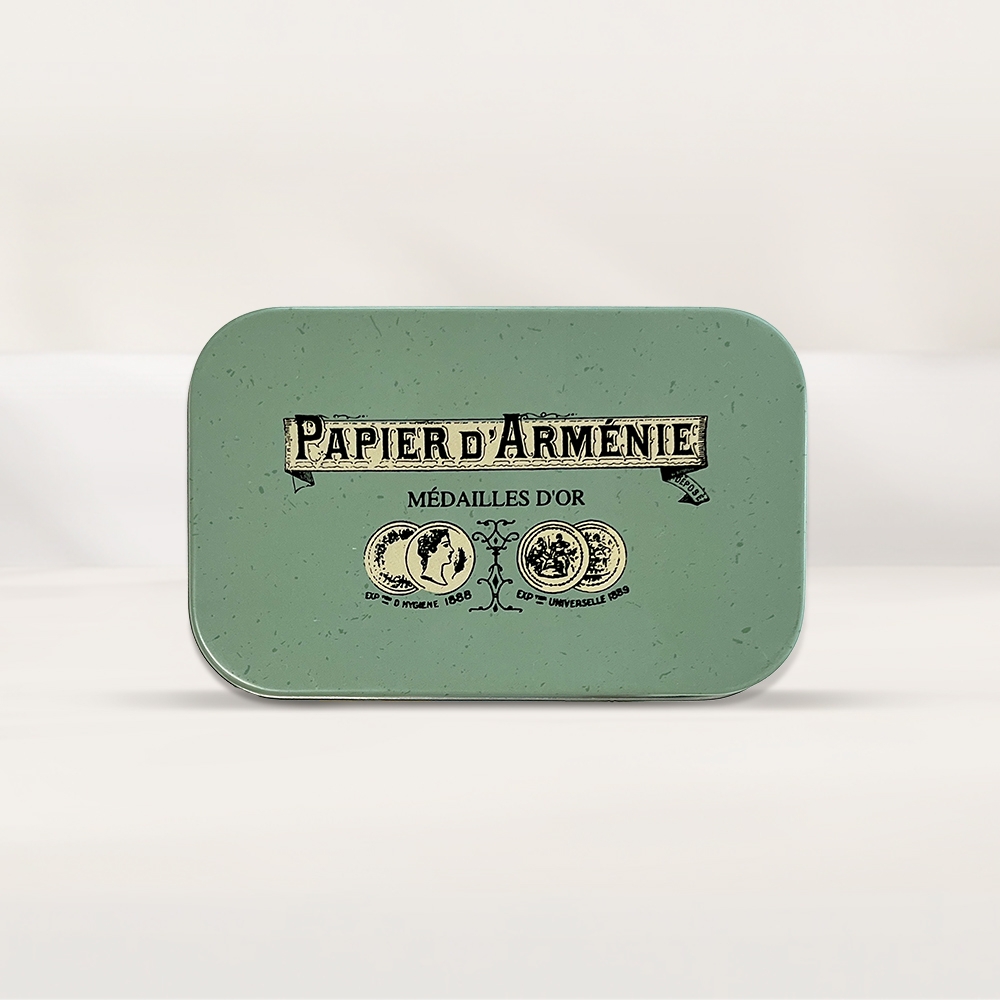 AROMACO Papier d'Armenie Paper Incense tin case green Médailles d'Or lid front