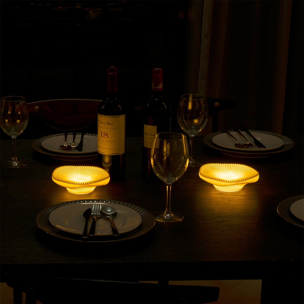 WOOSM Ceramic Mood Light Incense Holder pleated lamps set on dinner table, warm light