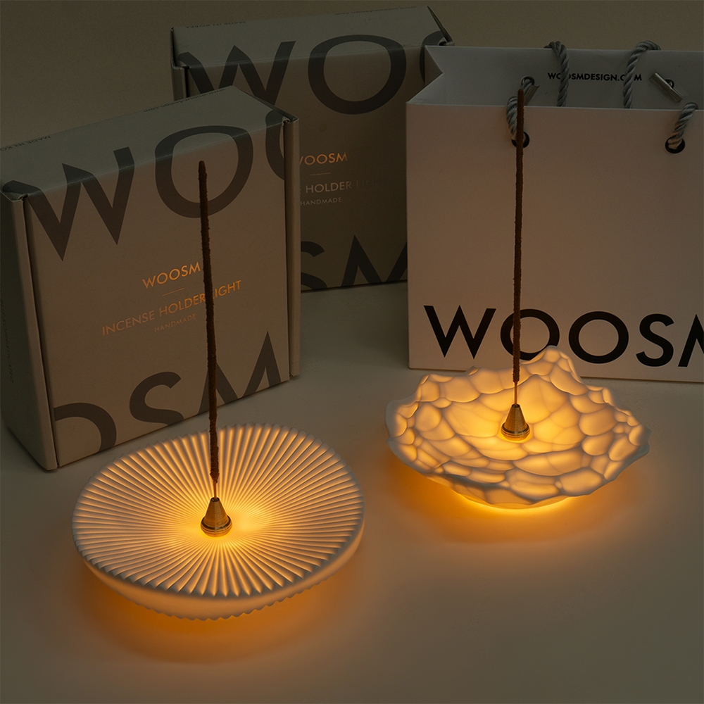 WOOSM Incense Holder Light handmade ceramic with gift box and shopping bag packaging