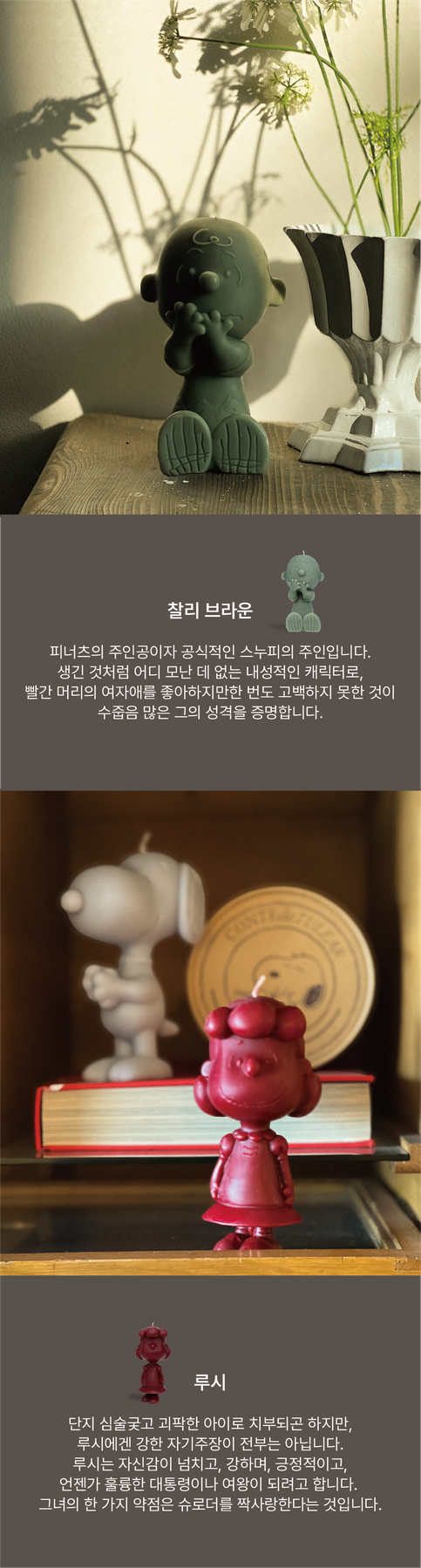 CONTEDETULEAR Peanuts Charlie Brown and Lucy Candle character profiles