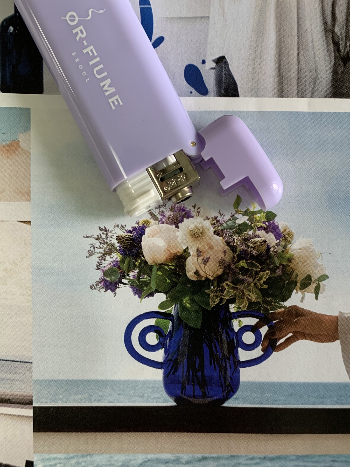 OR-FIUME SEOUL Incense Lighter Mini purple with flip cap open and gas nozzle