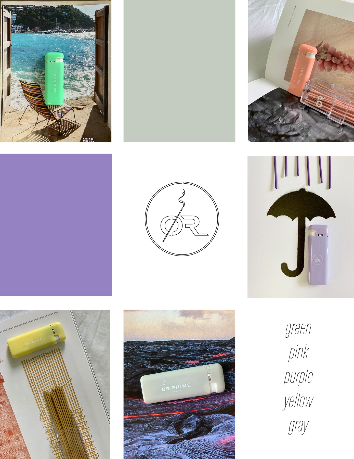 OR-FIUME SEOUL Incense Lighter Mini color guide green pink purple yellow gray