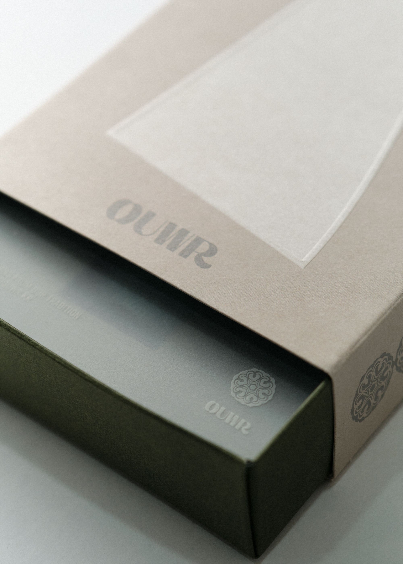 OUWR Hyang Norigae P3-19 gift box sleeve with brand logo, packaging detail