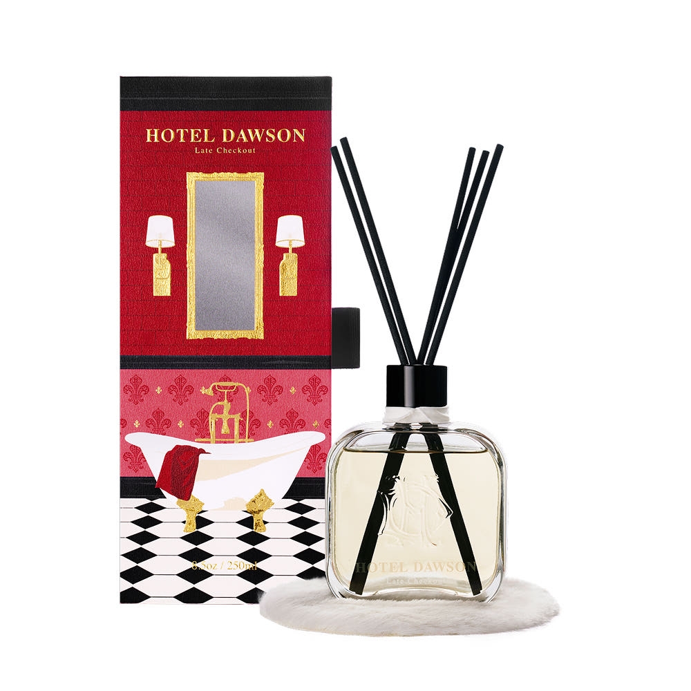 HOTEL DAWSON Late Checkout Diffuser 250ml (8.5oz) box and bottle with reeds