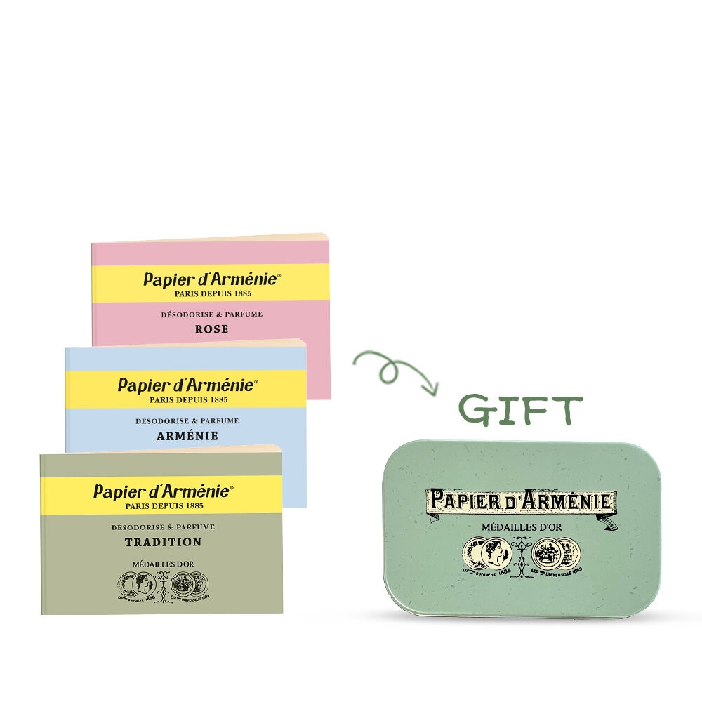 AROMACO Papier d'Armenie Paper Incense 3-Pack Rose, Armenie, Tradition with free tin case gift