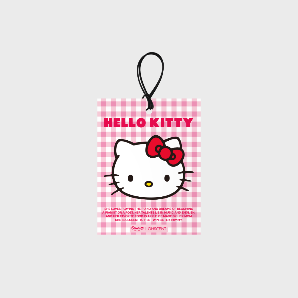 OHSCENT Hello Kitty Love Perfume Sachet pink gingham front with hanging cord