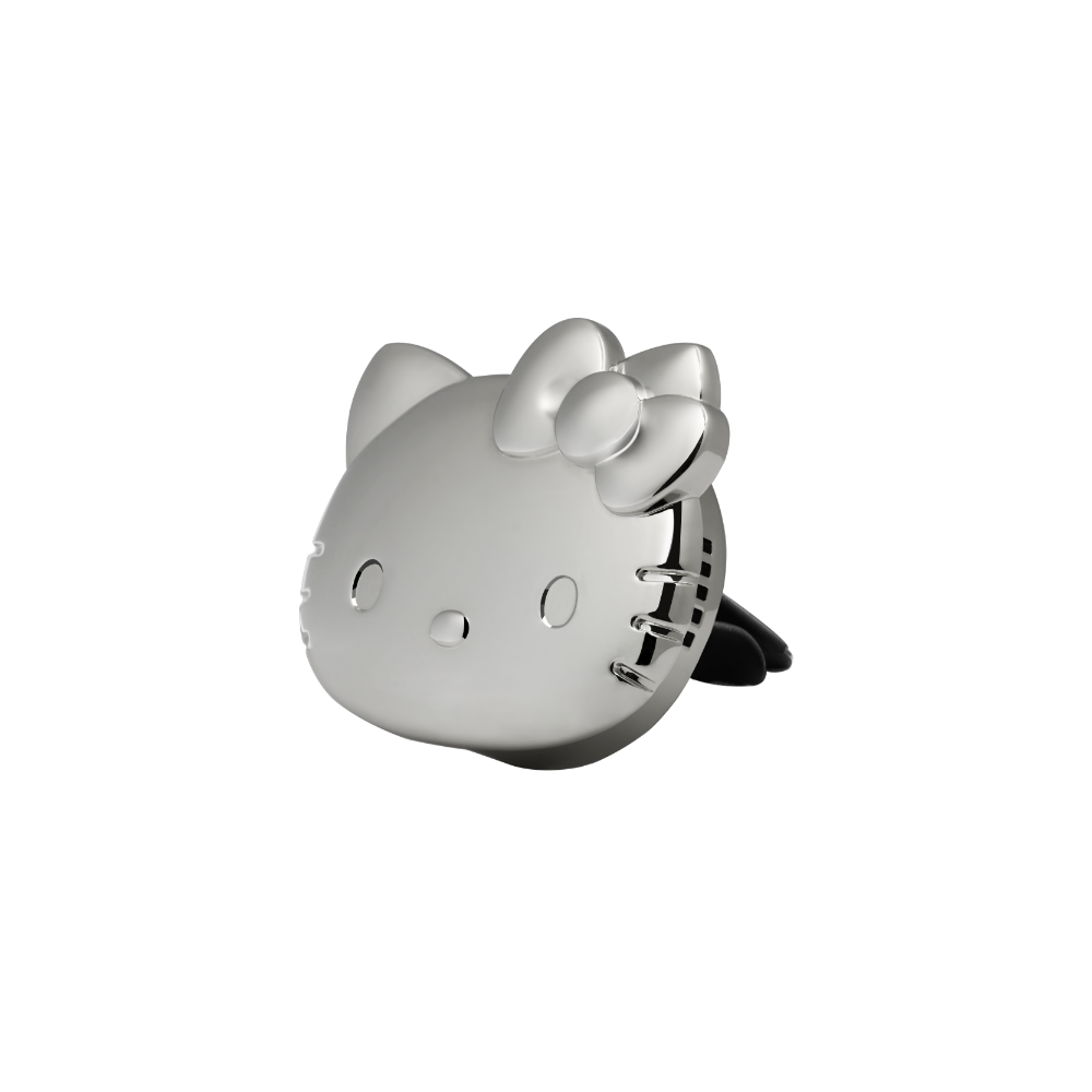 OHSCENT Hello Kitty Over Silver Car Diffuser side view with black vent clip