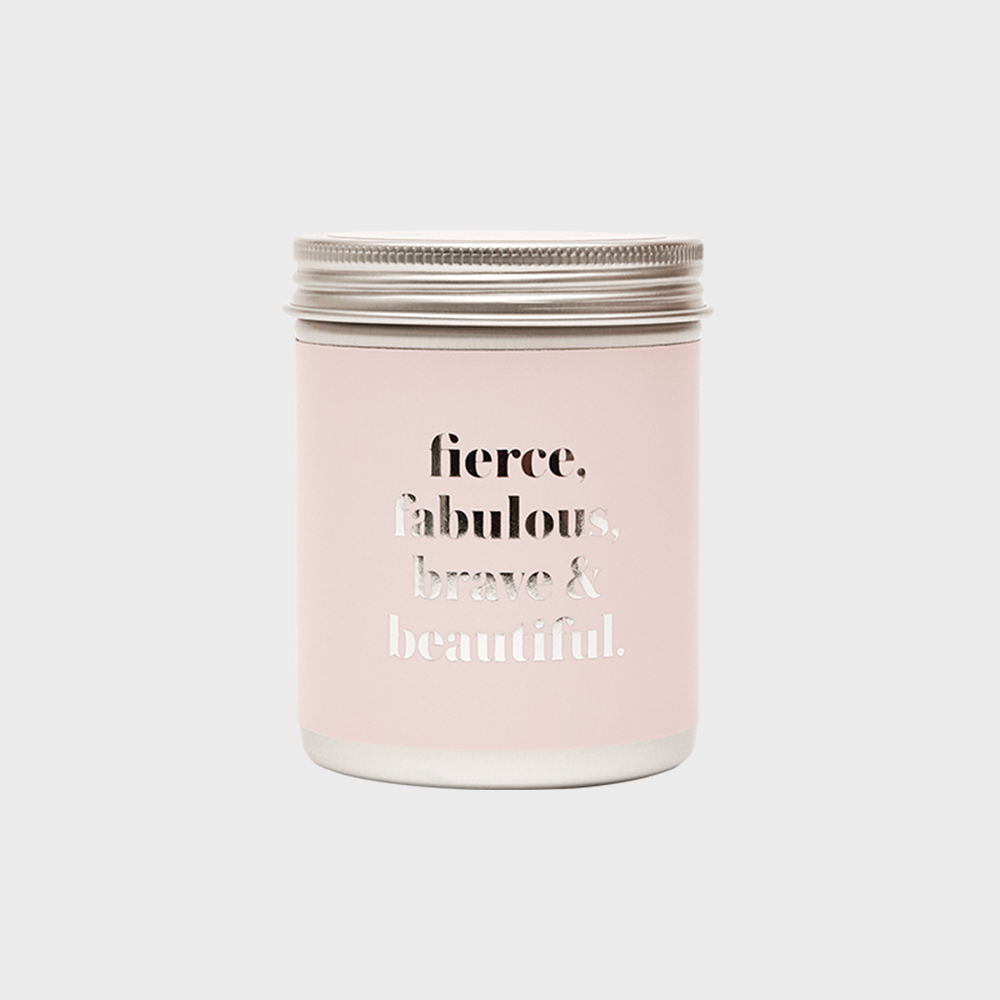 SAIB Premium Condoms 24 pcs pink jar front view with fierce, fabulous, brave & beautiful label