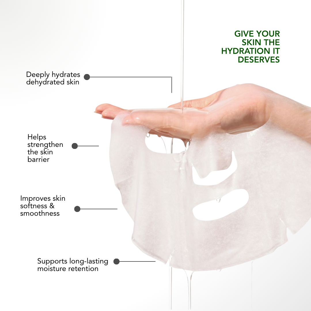 LA RUNA Hydrating Bio-Cellulose Face Mask sheet soaked in serum with hydration benefits