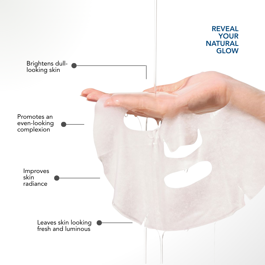 LA RUNA Brightening Bio-Cellulose Face Mask sheet soaked in serum with brightening benefits