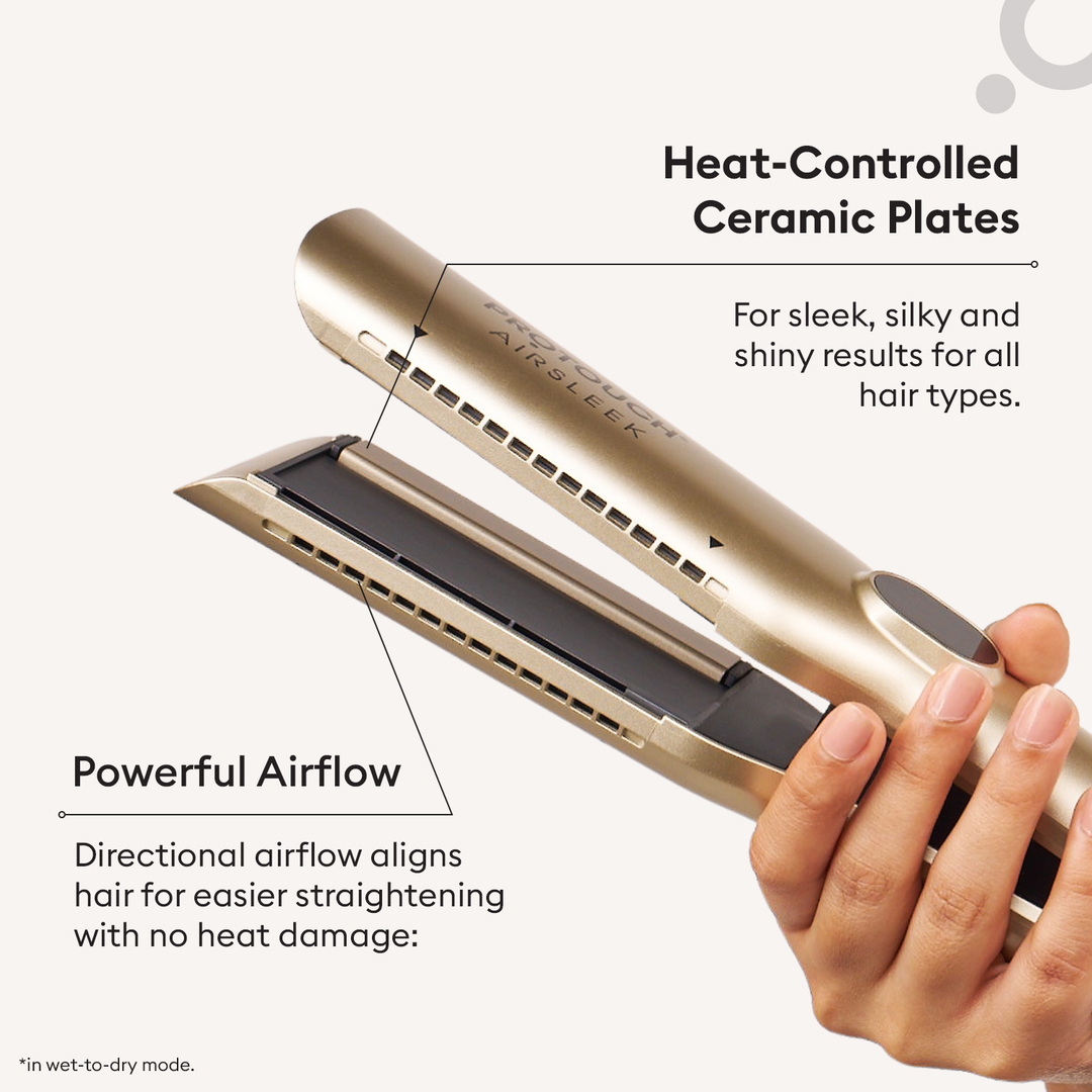 Protouch Air Sleek Hair Straightener ceramic plates and directional airflow in wet-to-dry mode