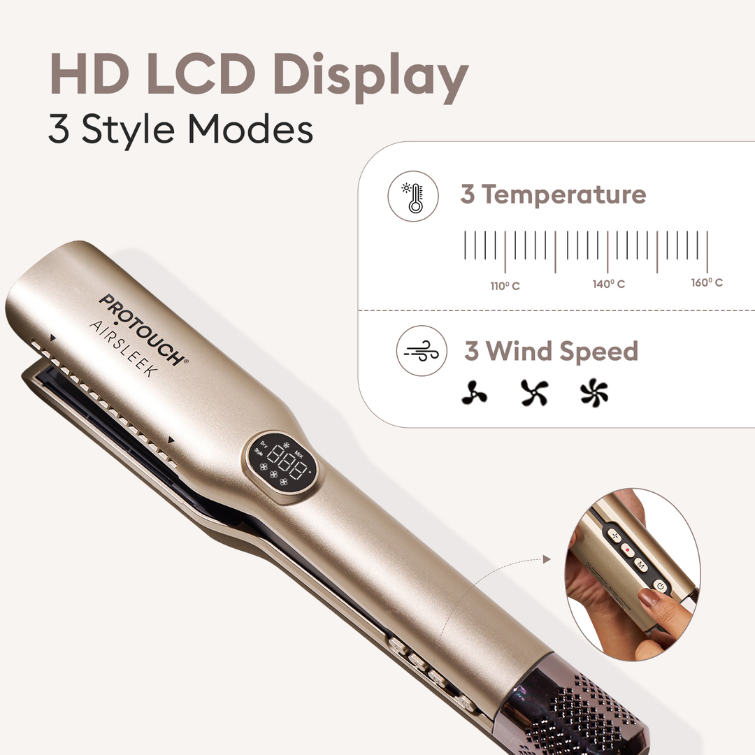 Protouch Air Sleek Hair Straightener 3 temperature levels 110-160°C and 3 wind speeds