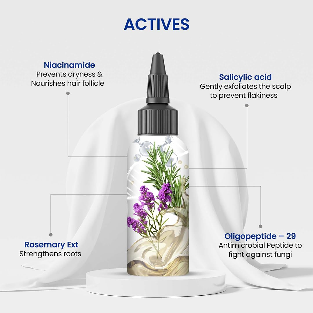 Protouch Anti Dandruff Drops 60ml actives: niacinamide, salicylic acid, oligopeptide-29, rosemary extract