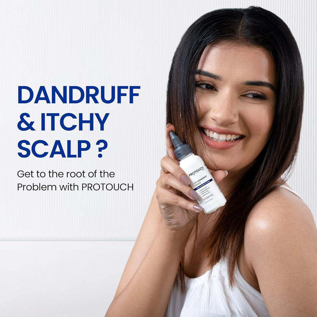 Protouch Anti Dandruff Drops for dandruff and itchy scalp, on model