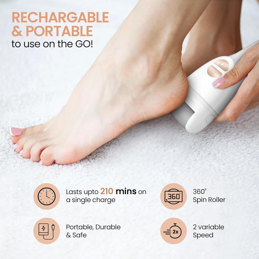 Protouch Bliss Callus Remover rechargeable portable 210 minutes battery 360 spin roller