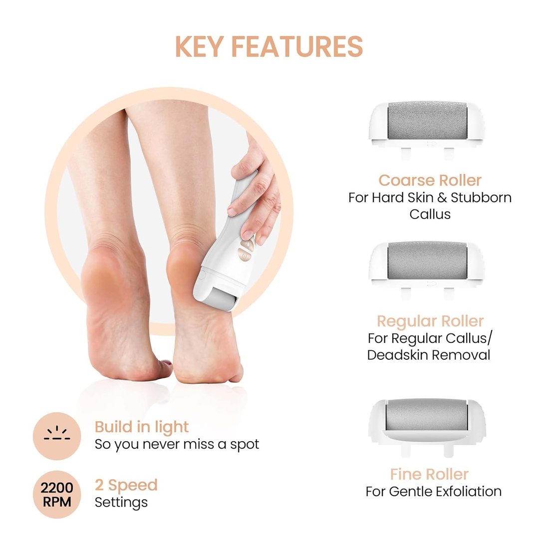 Protouch Bliss Callus Remover key features coarse regular fine rollers 2 speeds 2200 RPM