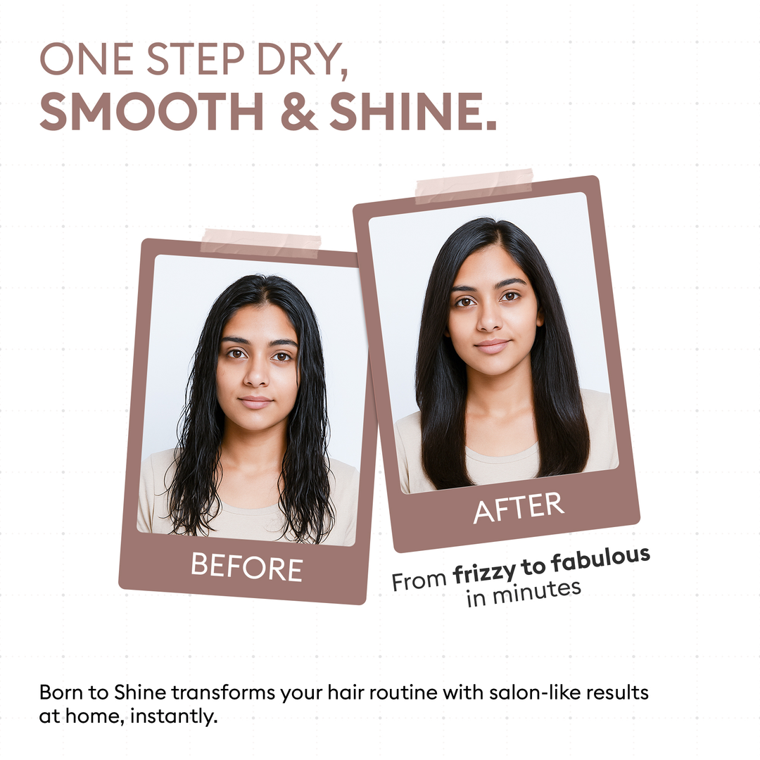 Protouch Born To Shine 2-in-1 Styling Blow Brush before and after frizzy to smooth hair