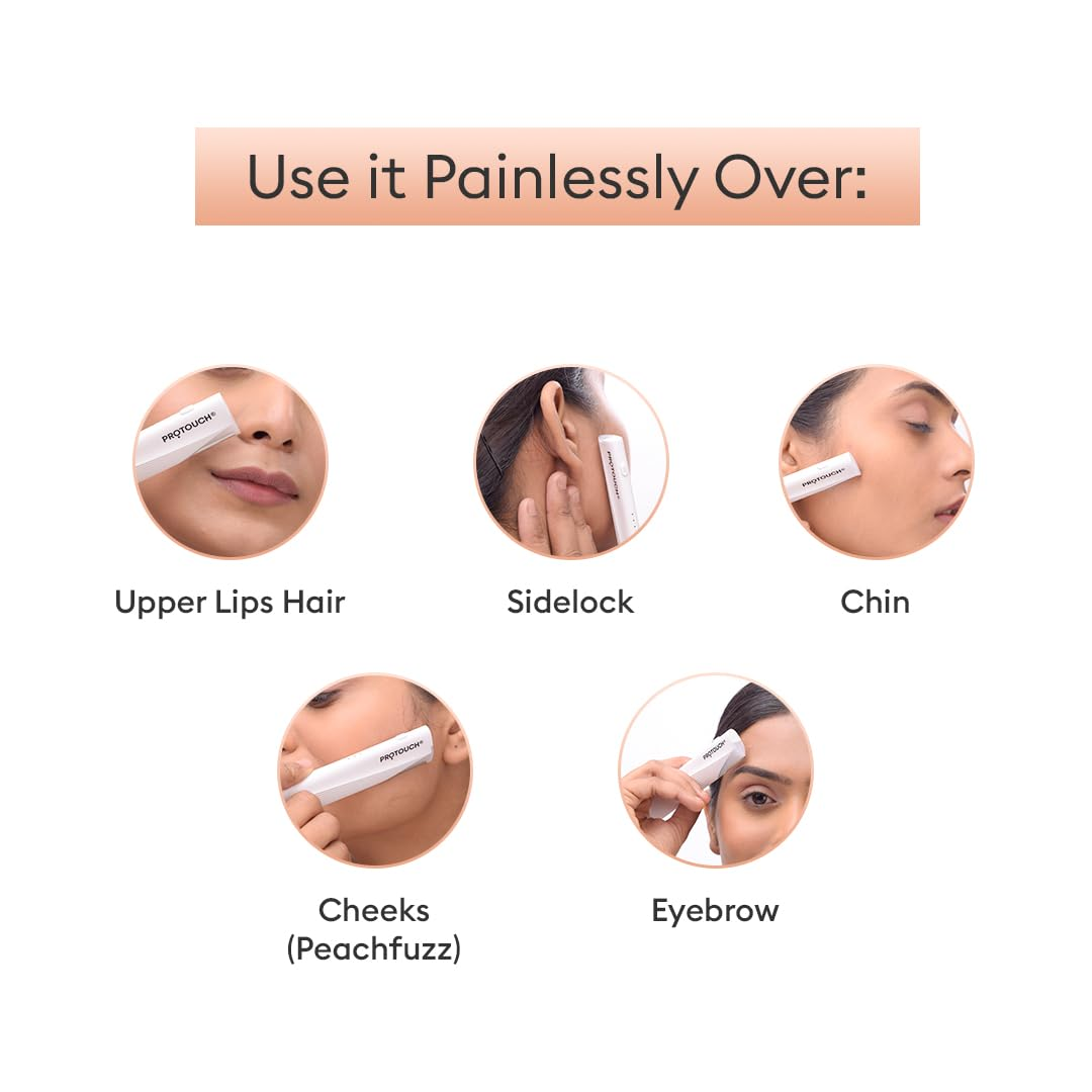 Protouch Dermaplaning Device how to use on upper lip, sidelock, chin, cheeks and eyebrow