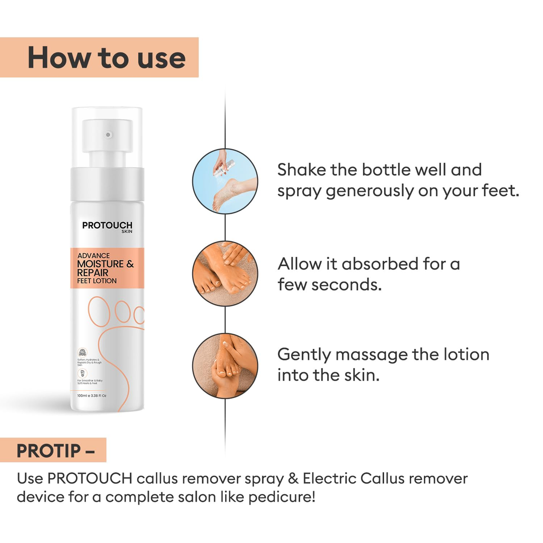 Protouch Advance Moisture & Repair Feet Lotion spray how to use steps