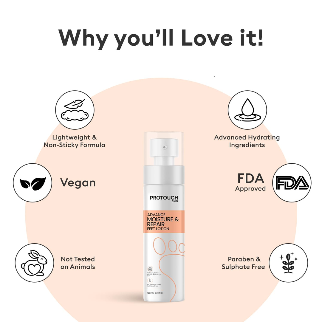 Protouch Advance Moisture & Repair Feet Lotion vegan, paraben and sulphate free features