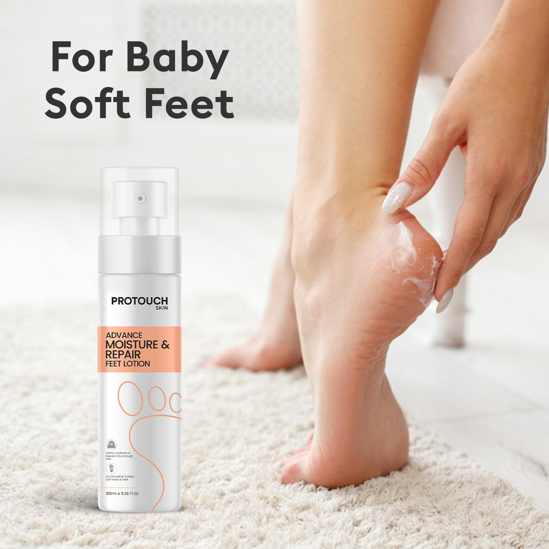 Protouch Advance Moisture & Repair Feet Lotion 100ml applied on heel for baby soft feet
