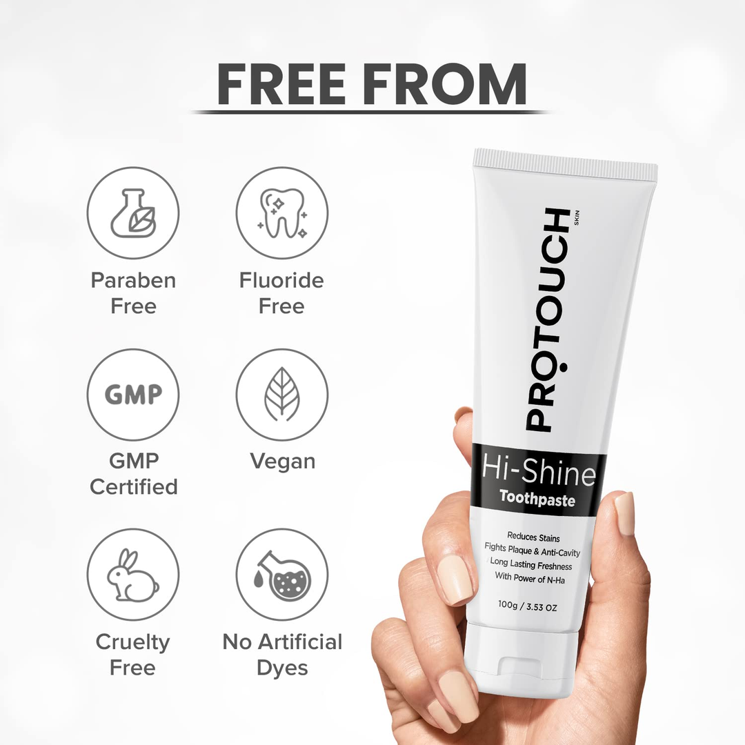 Protouch Hi-Shine Toothpaste 100g free from paraben, fluoride, artificial dyes, vegan, cruelty free, GMP certified