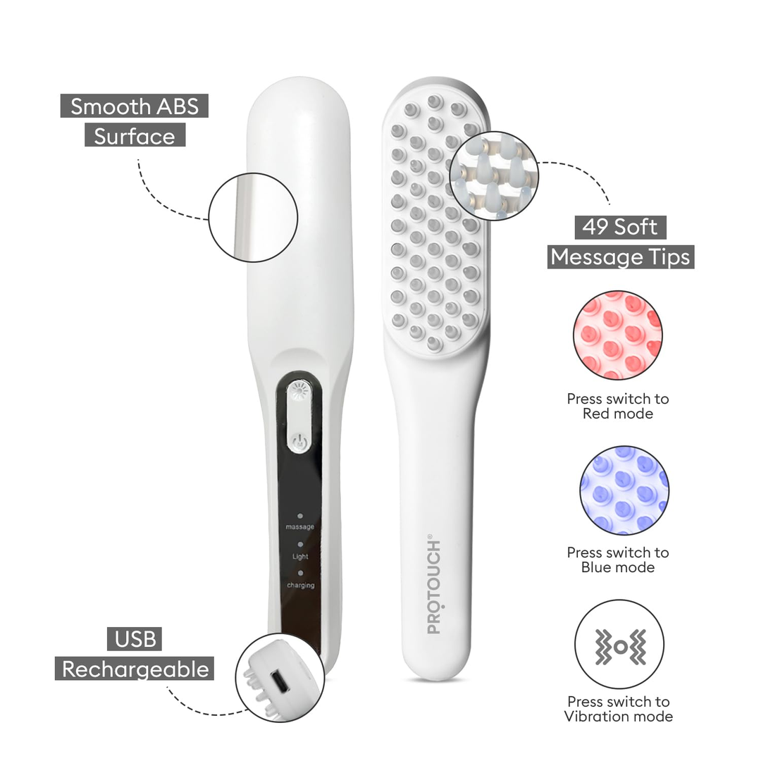 Protouch LED Hair Growth Therapy Comb 49 soft massage tips, USB rechargeable, red and blue mode features