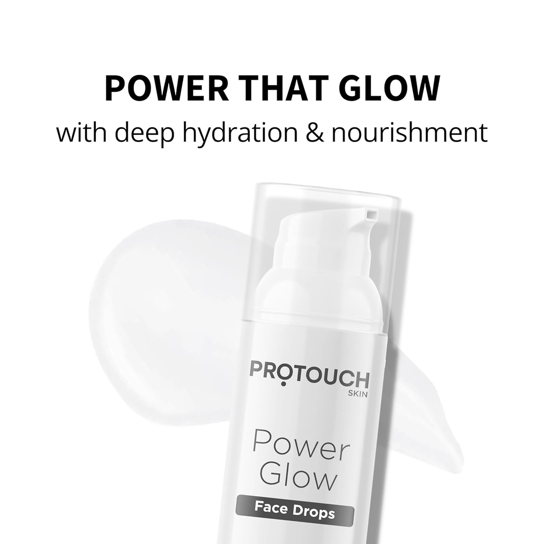 Protouch Power Glow Face Drops 30ml serum lightweight texture swatch, deep hydration and nourishment
