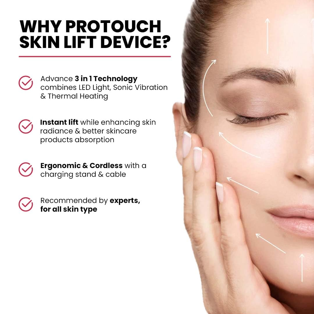 Protouch Skin Lift Device Plus 3-in-1 LED light, sonic vibration and thermal heating benefits