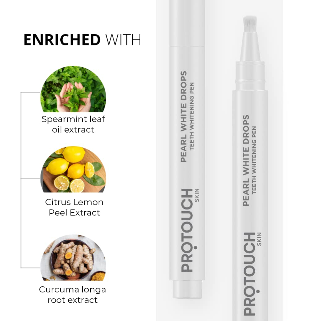 Protouch Pearl White Drops Teeth Whitening Pen with spearmint, lemon peel, curcuma longa extracts