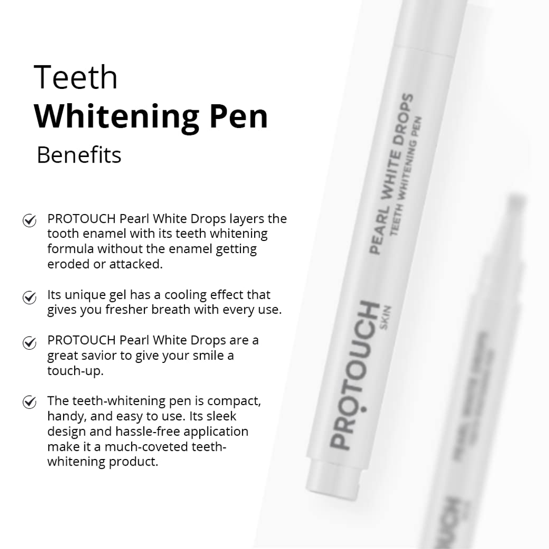 Protouch Pearl White Drops Teeth Whitening Pen benefits, enamel-friendly cooling gel, compact design