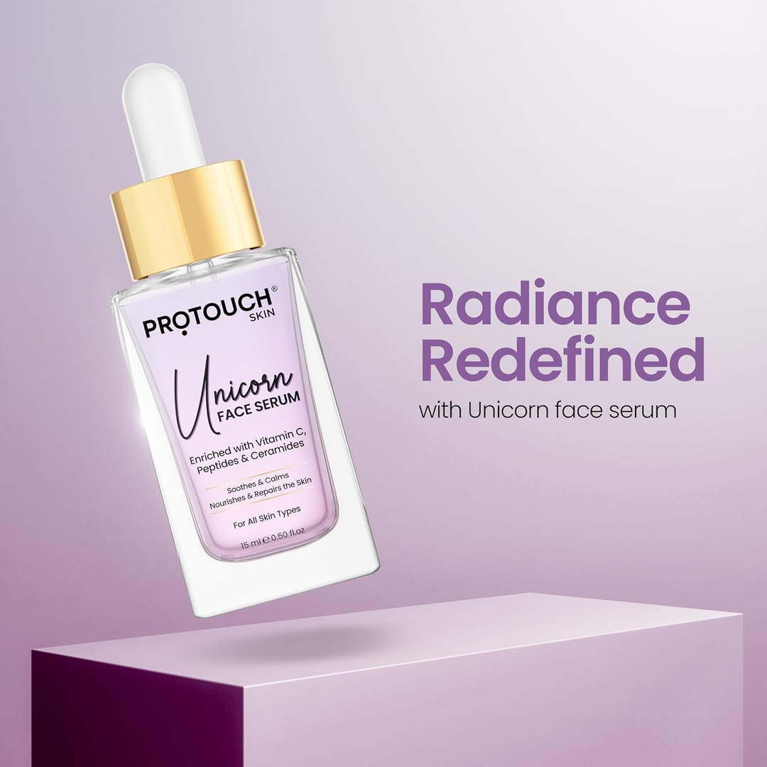 Protouch Unicorn Face Serum 15ml dropper bottle with Vitamin C, peptides and ceramides